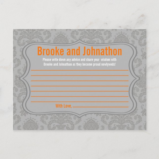 Writable Advice Card Modern Grey Damask Lace Print (Front)