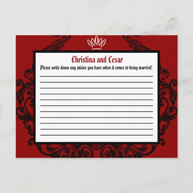 Writable Advice Card Raspberry Crimson Red Ornate (Front)