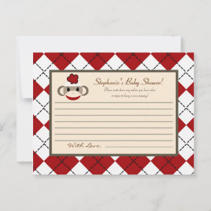 Writable Advice Card Red Sock Monkey Argyle