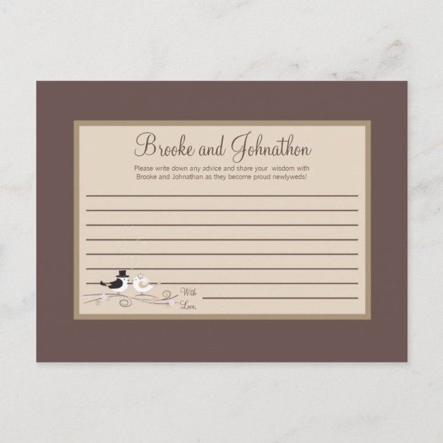 Writable Advice Card Wedding Birds Bride Groom (Front)