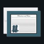 Writable Advice Card Western Blue Cowboy Boots spu<br><div class="desc">These adorable Writable Advice Cards are perfect addition to any Wedding. Simply hand these cards to your guests, along with fine tip Sharpie pens. Your guests can then write down any advice they have for the new bride and groom. These are printed at a 4.25" x 5.6" size on glossy...</div>