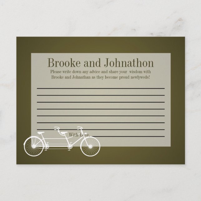 Writable Advice Card Whimsical Brown Double Bike (Front)