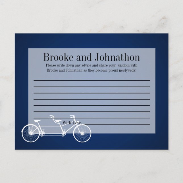 Writable Advice Card Whimsical Navy Double Bike (Front)