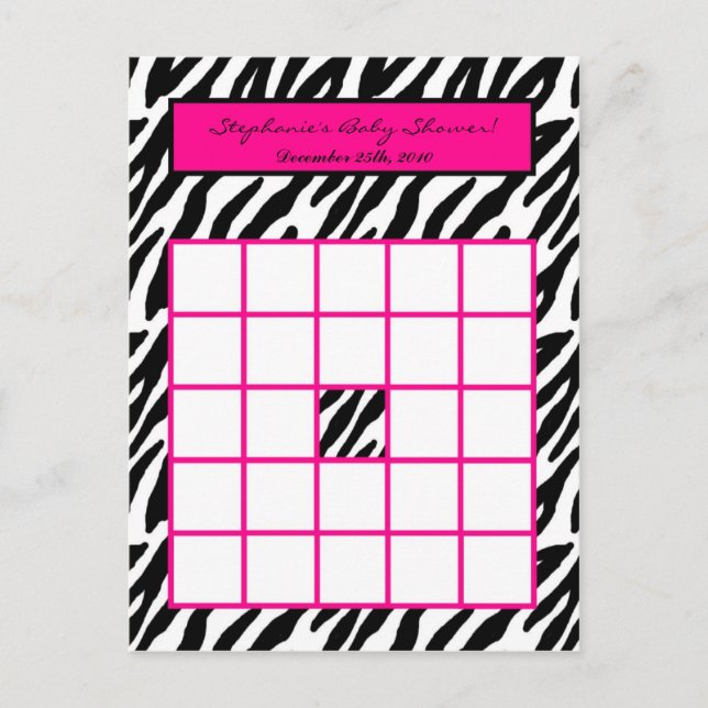 Writable Bingo Card Hot Pink Zebra Print (Front)