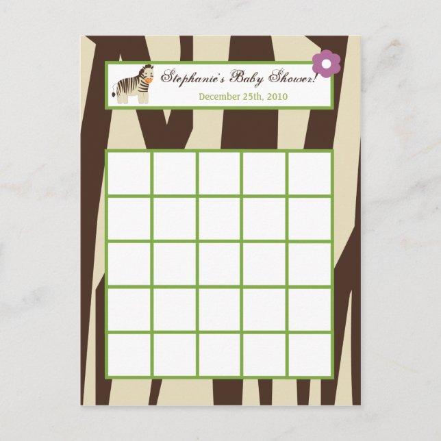 Writable Bingo Card Jacana Purple Animals (Front)