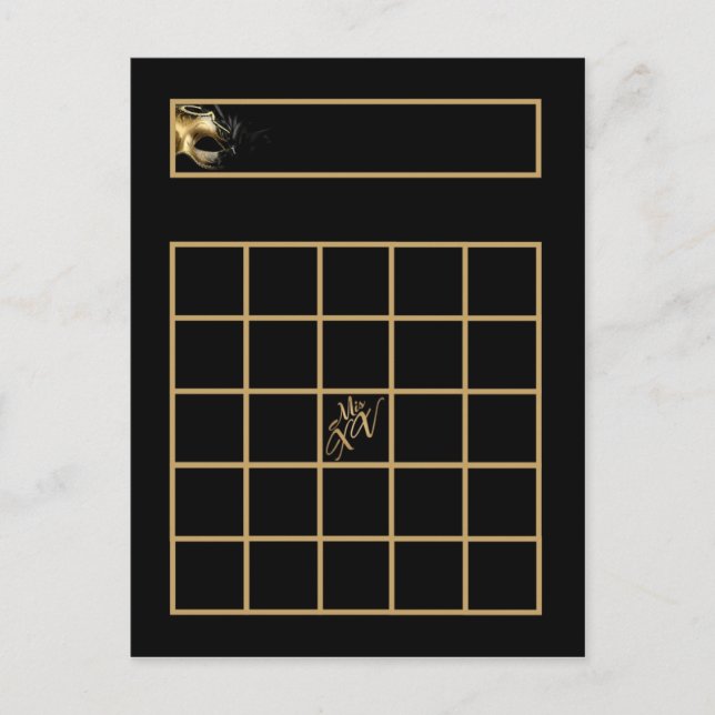 Writable Bingo Card Mis XV Gold Black (Front)