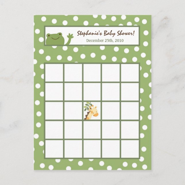 Writable Bingo Card Safari Jungle Animals Green (Front)