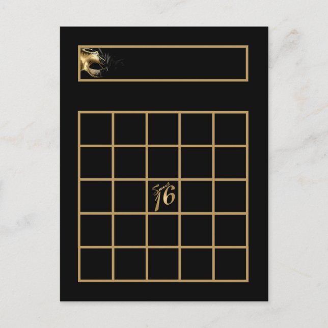Writable Bingo Card Sweet 16 Gold Black (Front)