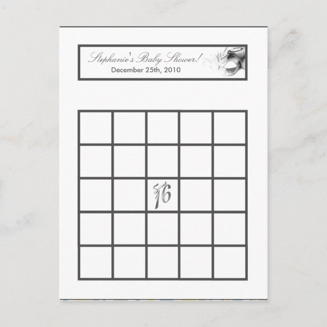 Writable Bingo Card Sweet 16 Silver White Party (Front)