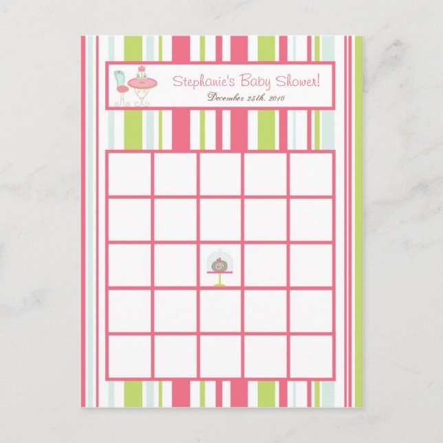 Writable Bingo Card Tea Party Pink Pastel Flowers (Front)