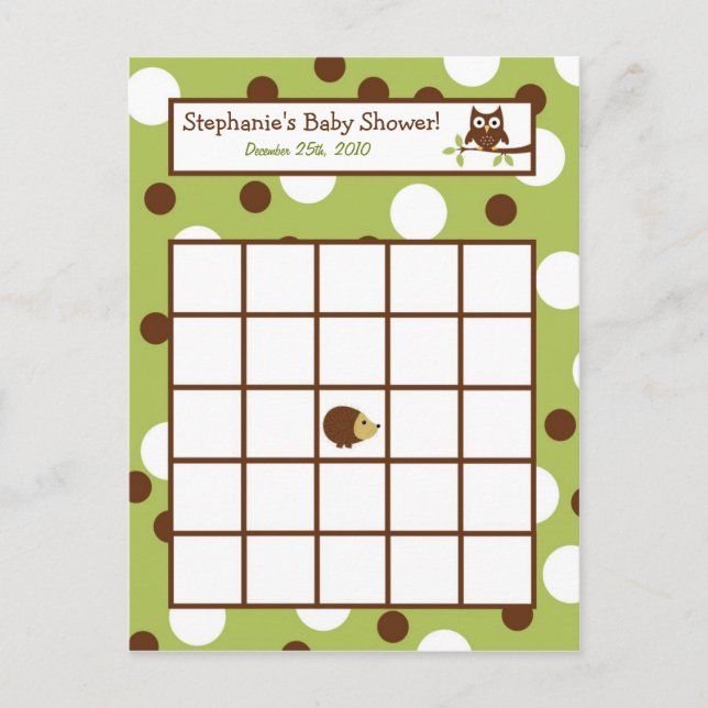 Writable Bingo Card Woodland Friends Owl (Front)