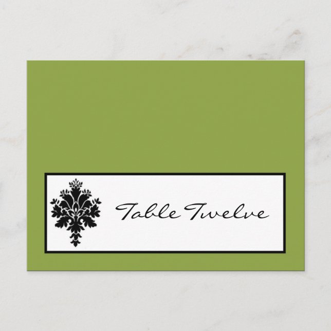 Writable Place Card Black Green Damask Lace (Front)