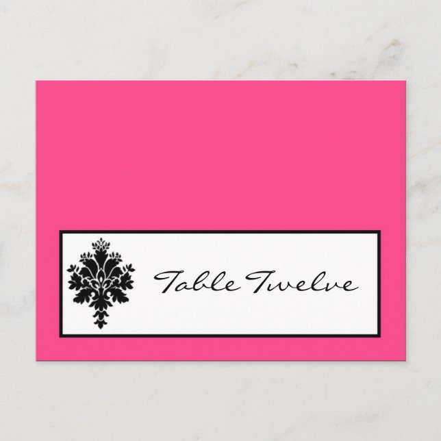 Writable Place Card Black Hot Pink Damask Lace (Front)