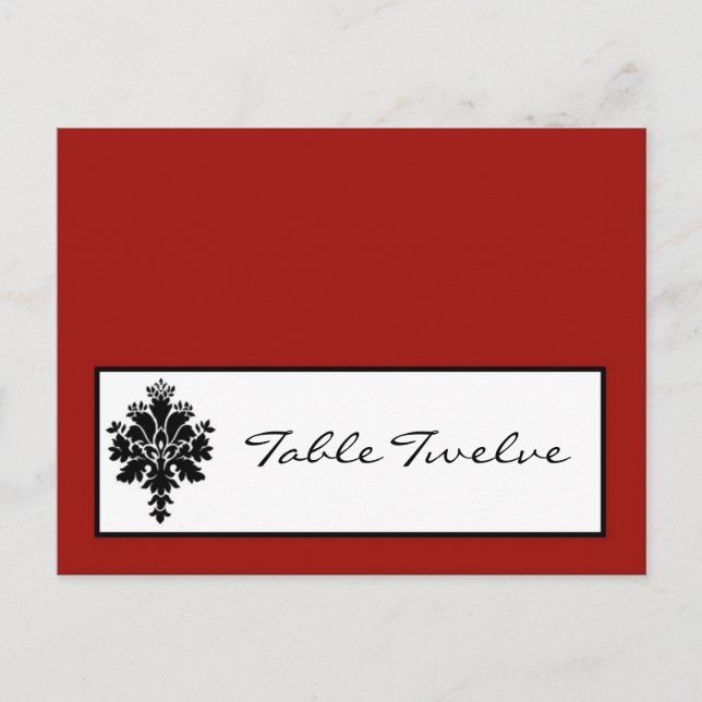 Writable Place Card Black Red Damask Lace (Front)