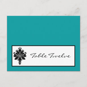 Writable Place Card Black Teal Damask Lace