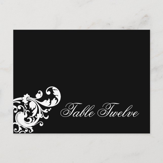 Writable Place Card Black White Floral Filigree (Front)
