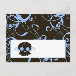 Writable Place Card Boy Blue Punk Rock Skull Flame