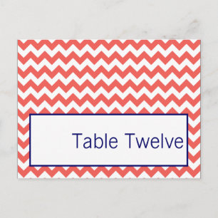 Writable Place Card Coral Navy Blue Chevron Name