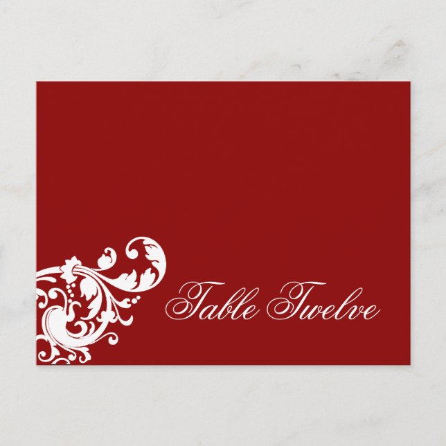 Writable Place Card Crimson Red Floral Filigree (Front)