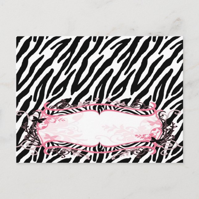 Writable Place Card Girly Butterfly Zebra Print (Front)