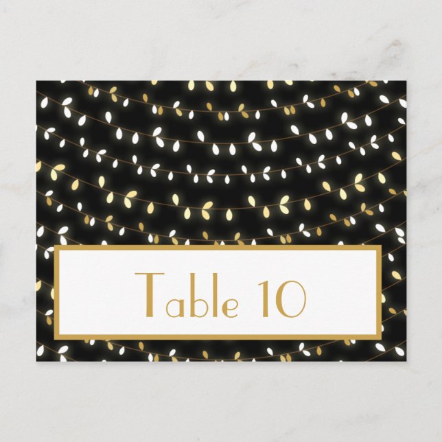 Writable Place Card Glowing Summer Lights on Black (Front)