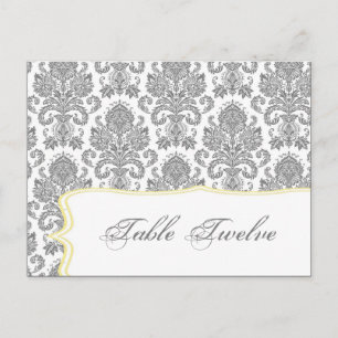 Writable Place Card Grey Yellow Damask Lace Print