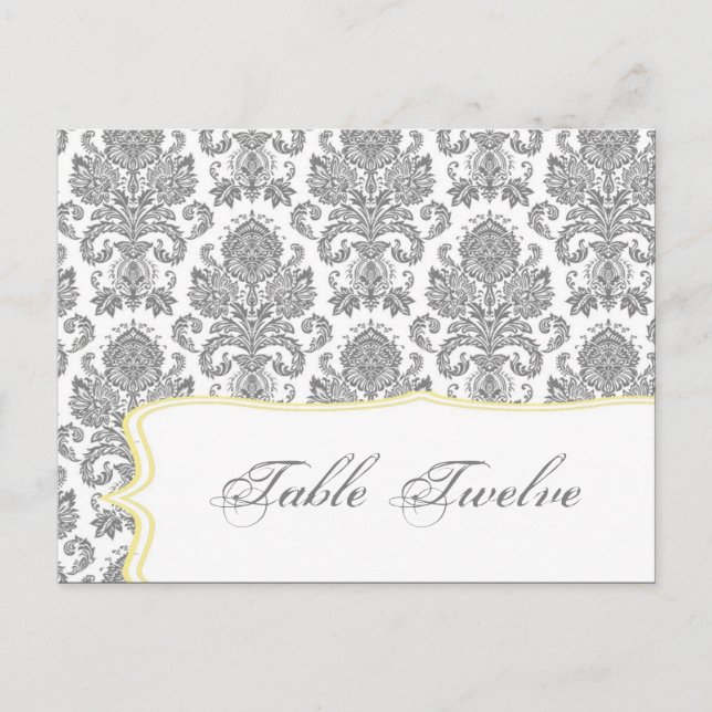 Writable Place Card Grey Yellow Damask Lace Print (Front)