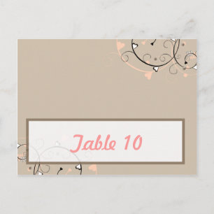 Writable Place Card Light Coral Pink/Brown Swirls
