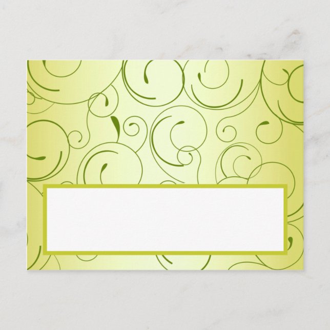 Writable Place Card Lime Green Pear Swirls (Front)