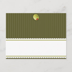 Writable Place Card Martini Olives Green Stripes