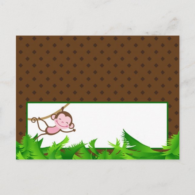 Writable Place Card Monkey Swing Jungle Safari Zoo (Front)
