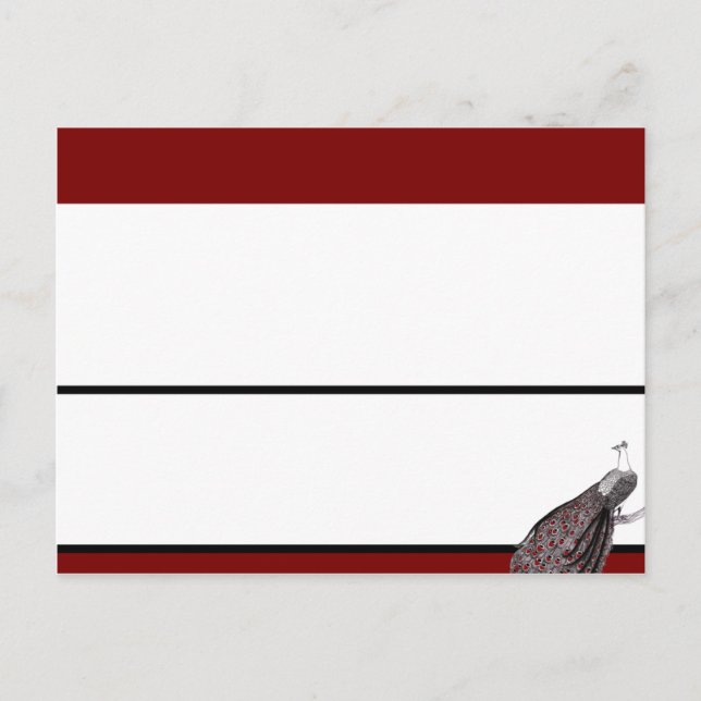 Writable Place Card Peacock Red Black White (Front)