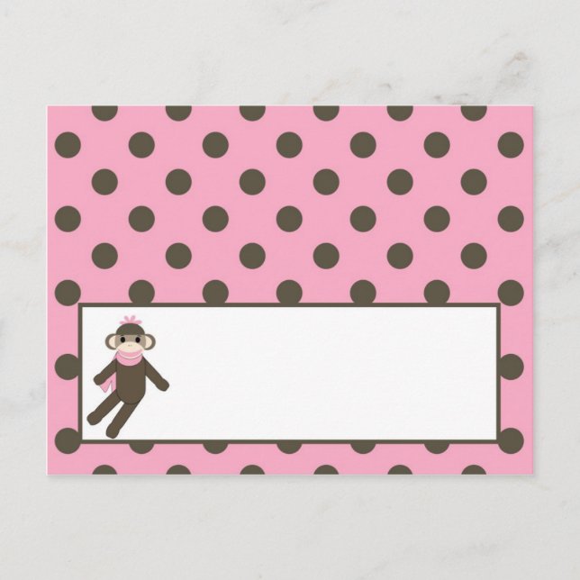 Writable Place Card Pink Sock Monkey (Front)
