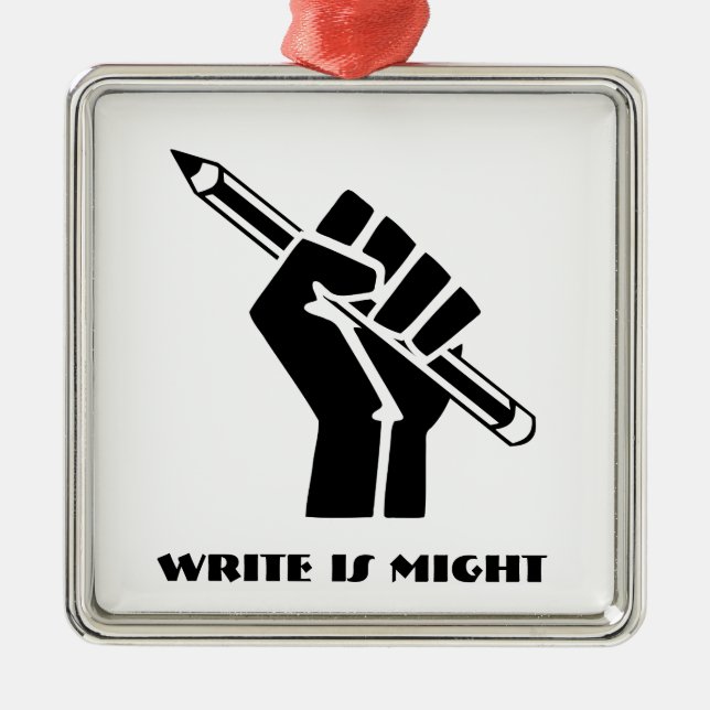 Write is Might Metal Tree Decoration (Front)