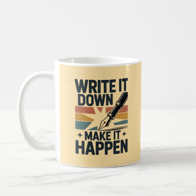 Write It Down Make It Happen Retro Planner Coffee Mug (Left)