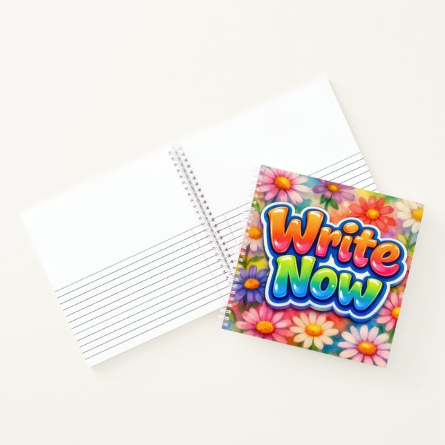 Write Now Text with Neon Daisies Notebook (Inside)