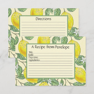 Write on Recipe Card Cute Lemons Pattern and Name