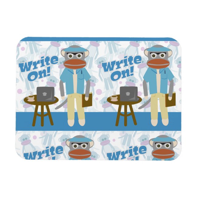 Write On! Writer Sock Monkey Author Fun  Magnet (Horizontal)