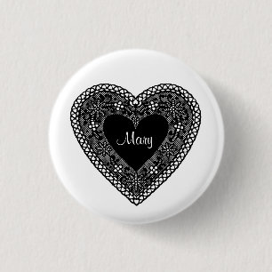 Write Your Name on Your Vintage Lace Heart 3 Cm Round Badge