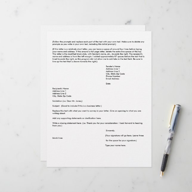 Write your own letter, letterhead template,  (Front/Back In Situ)