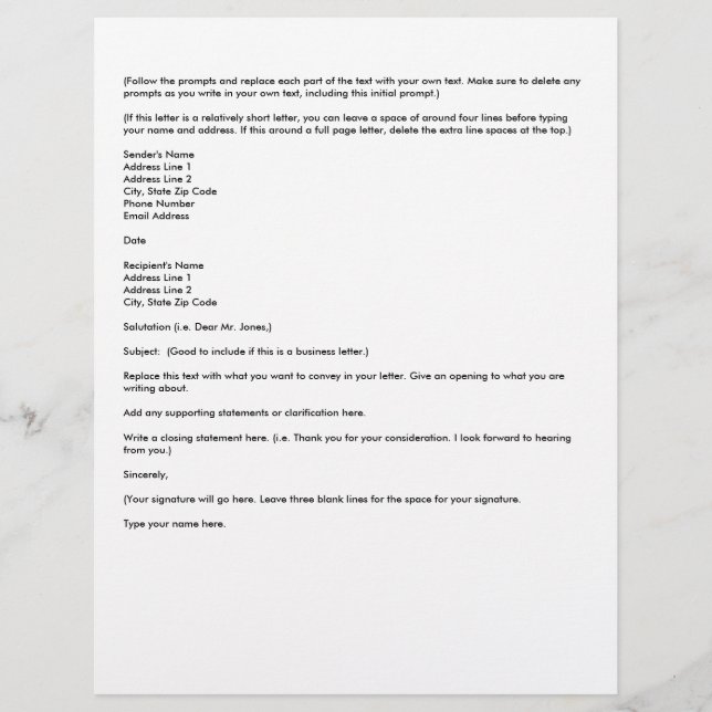 Write your own letter, letterhead template block (Front)