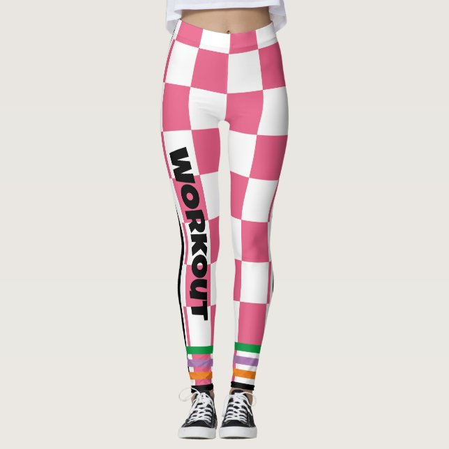 Write your text l Boho chequered l Pink White Leggings (Front)