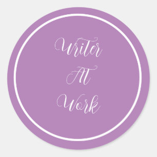Writer At Work Purple Classic Round Sticker
