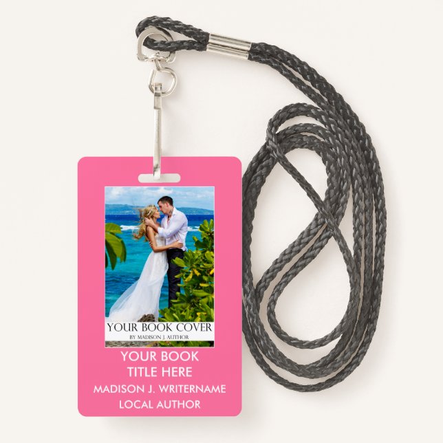 Writer Author Book Cover - Pink or Pick Colour ID Badge (Front with Lanyard)
