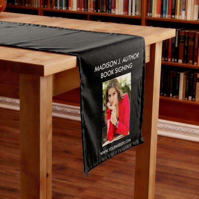 Writer Author Book Signing Black or Pick Colour Medium Table Runner (Customize to change text size, text style or background color.)
