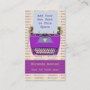 Writer Author Purple Retro Typewriter Modern Business Card