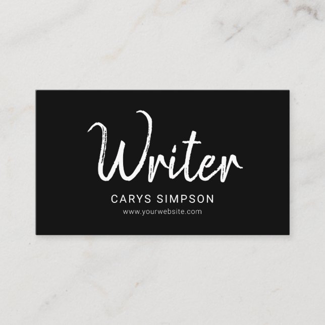 Writer Brush Handwritten Font Simple Black Business Card (Front)
