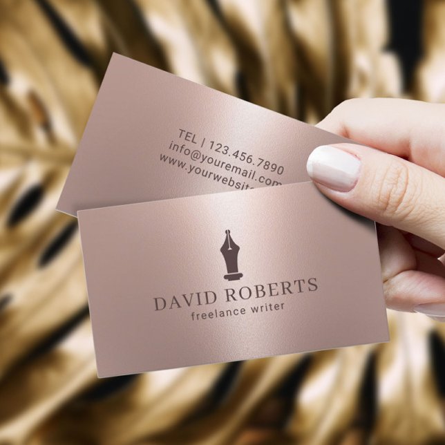 Writer Editor Author Pen Nib Logo Rose Gold Business Card (Creator Uploaded)