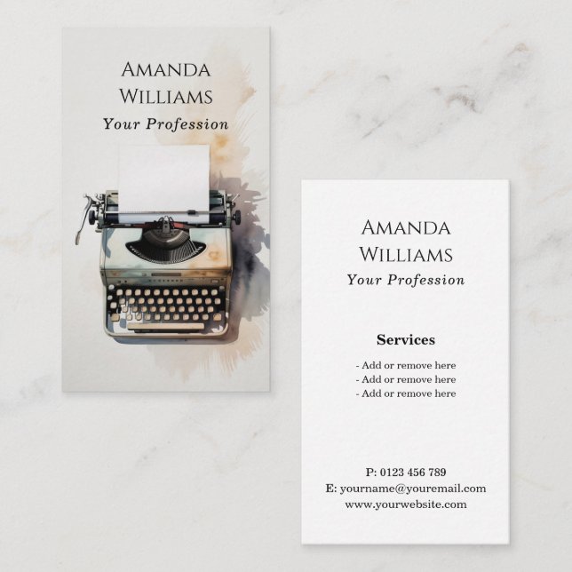 Writer Editor Classic Typewriter Business Card (Front/Back)