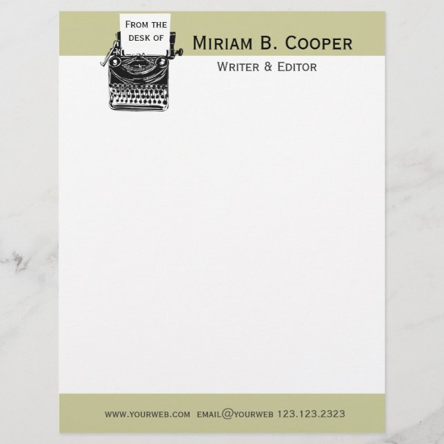 Writer Editor Publishing Professional Customized Letterhead (Front)